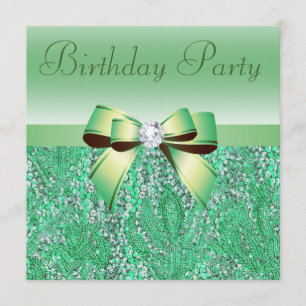 Grüne Sequins, Bow & Diamond Geburtstagsparty Einladung