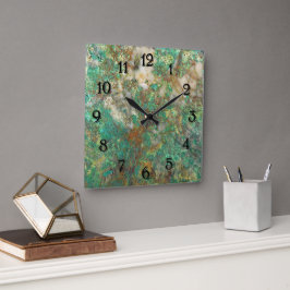 Grüne Serpentine/Chrysocolla Mineral Stone Quadratische Wanduhr