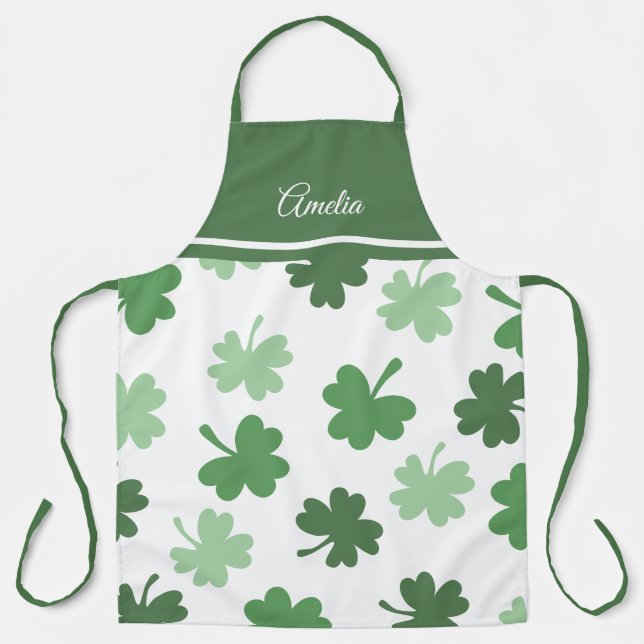 Grüne Shamrock-Muster St. Patrick's Day Schürze (Vorderseite)