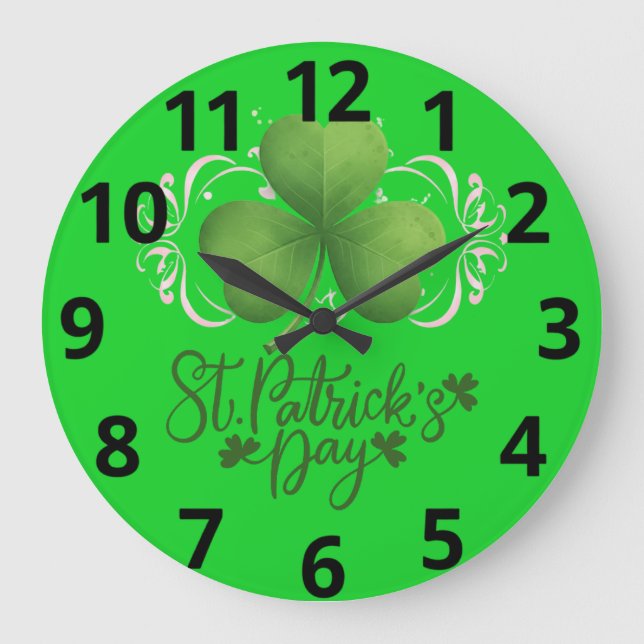 Grüne Shamrock St. Patrick's Day Wanduhr (Vorderseite)