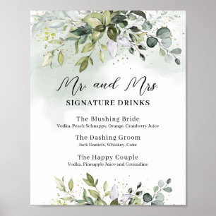 Grüne Signature-Drinks-Hochzeitstafel für Herren u Poster