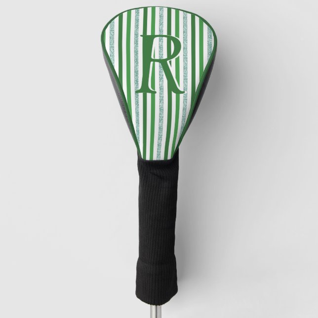 Grüne Silber Glitzer Streifen Mit Monogramm, kunde Golf Headcover (Vorderseite)