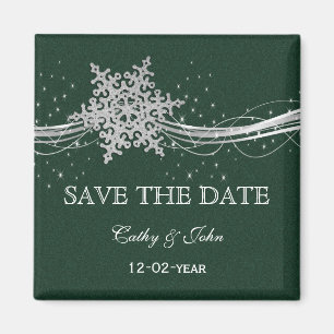 grüne Silberschneeflocken Winter Save the Date Magnet