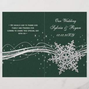 Grüne Silver Snowflakes Hochzeitsprogramme gefalte