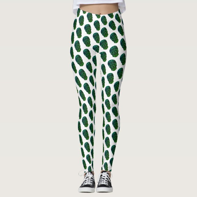 Grüne Skulpturen Muster Leggings (Vorderseite)