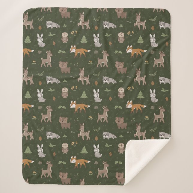 Grüne Sleepy Little Woodland Critters Sherpadecke (Vorderseite)