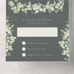Grüne Snowberry+Eukalyptus Hochzeitsempfang nur All In One Einladung