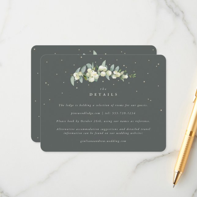 Grüne Snowberry+Eukalyptus Stem Hochzeitdetails Begleitkarte (Vorderseite/Rückseite Beispiel)
