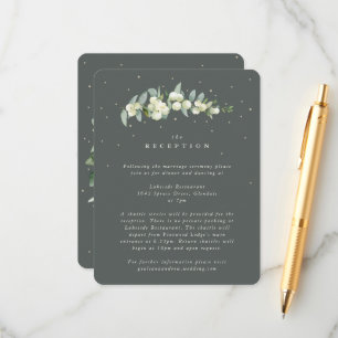 Grüne Snowberry+Eukalyptus Stem Hochzeitempfang Begleitkarte