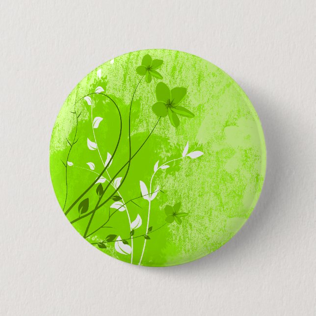 Grüne Sommer-Blumen Button (Vorderseite)