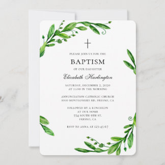 Grüne Sommer Taufe Einladung. Blätter für Wasserfa Einladung