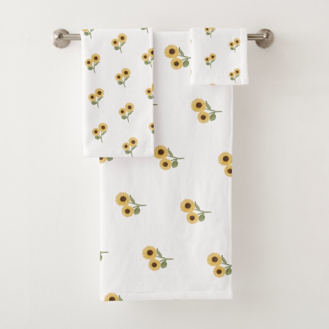 Grüne Sonnenblumen Blumenmuster Design Minimalisti Badhandtuch Set (Insitu)