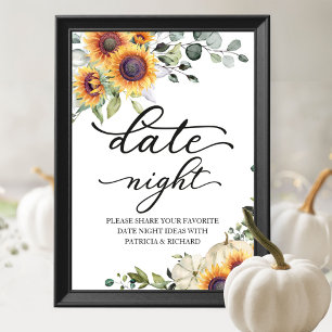 Grüne Sonnenblumen Fall Datum Nacht Jar Zeichen Poster