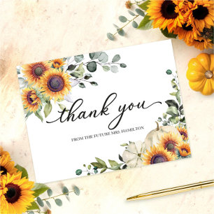 Grüne Sonnenblumen Herbst Brautdusche Danke schön Postkarte