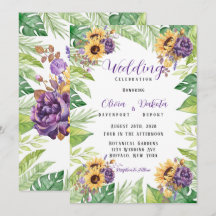 Grüne Sonnenblumen und Lila Florals Wedding Inv