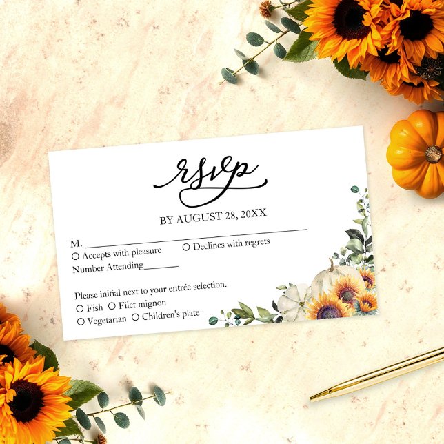 Grüne Sonnenblumen Wedding Rsvp Begleitkarte (Von Creator hochgeladen)