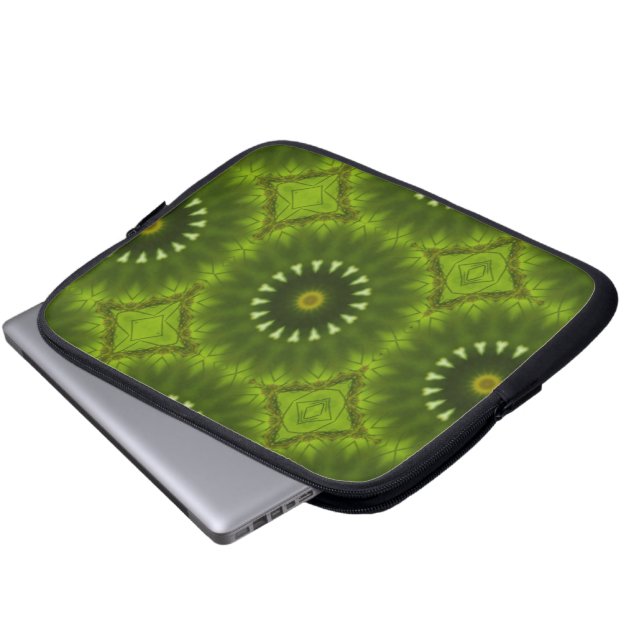 Grüne Sonnendurchbruch-Abstrakt-Kaleidoskop-Muster Laptopschutzhülle (Vorne Knopf)