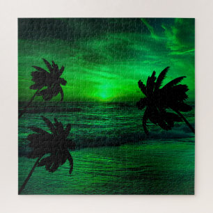 GRÜNE SONNENUNTERGÄNGE OZEAN IDYLLISCH  PUZZLE