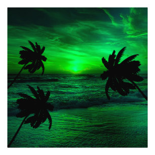 GRÜNE SONNENUNTERGÄNGE OZEAN PANORAMA FOTODRUCK