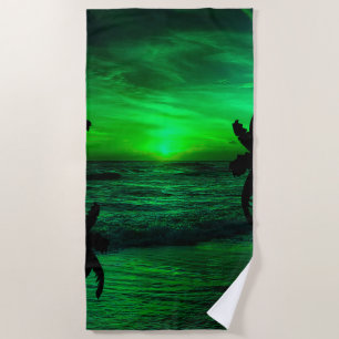 GRÜNE SONNENUNTERGÄNGE OZEAN PANORAMISCH STRANDTUCH