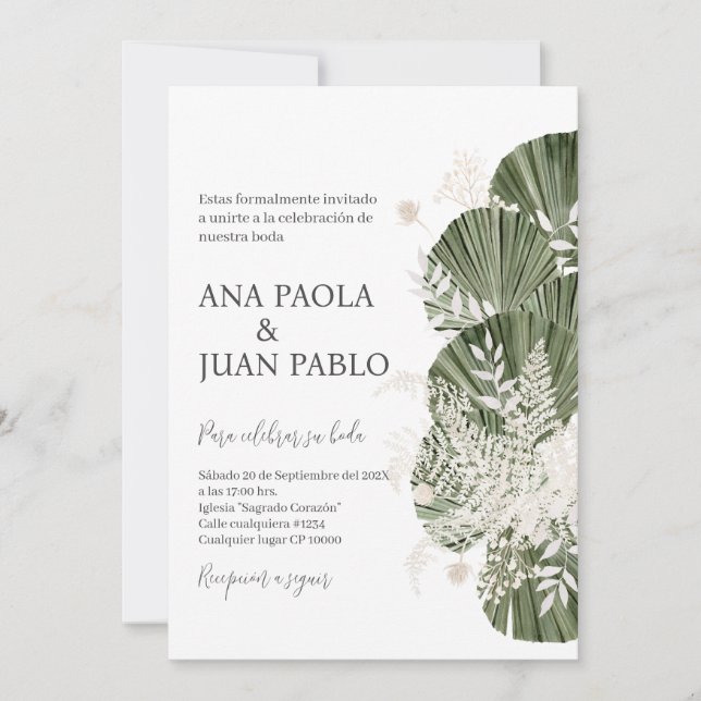 Grüne Spanische Hochzeit Einladung (Vorderseite)