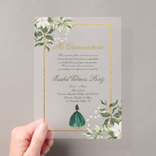 Grüne Spanische Quinceanera Acryleinladungen