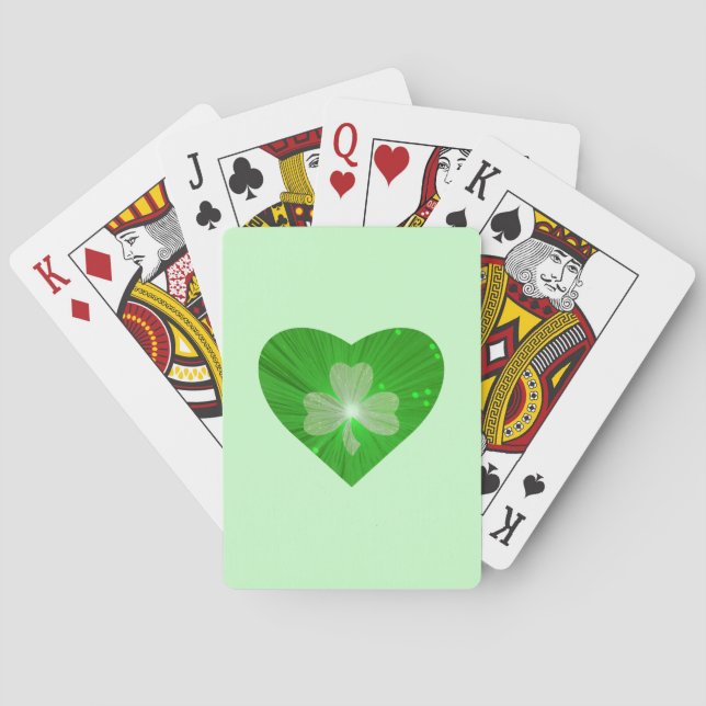 Grüne Spielkarten des Kleeblatt-Herzens (Rückseite)