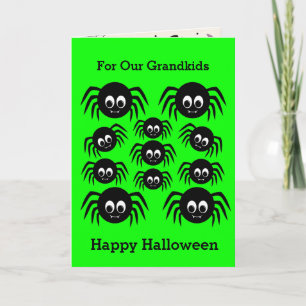 Grüne Spinnen Frohes Halloween Enkelkinder Karte