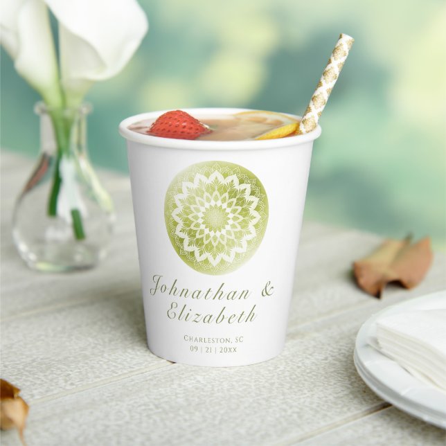 Grüne Spitzen-Mandala-Hochzeit Pappbecher (In Situ)
