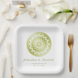 Grüne Spitzen-Mandala-Hochzeit Pappteller