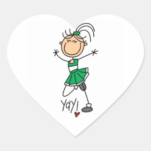 Grüne Stäbchen-Figur Cheerleader T-Shirts und Gesc Herz-Aufkleber