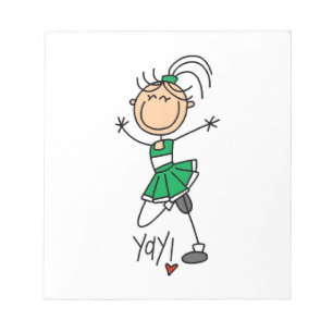 Grüne Stäbchen-Figur Cheerleader T-Shirts und Gesc Notizblock
