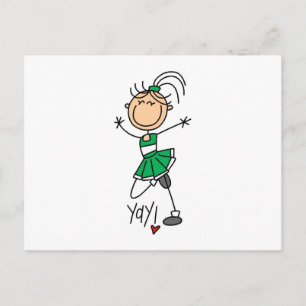 Grüne Stäbchen-Figur Cheerleader T-Shirts und Gesc Postkarte