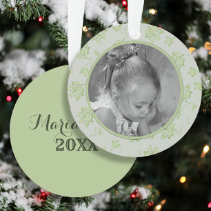 Grüne Stechpalme Kinder Foto Personalisiertes Weih Ornament Aus Metall