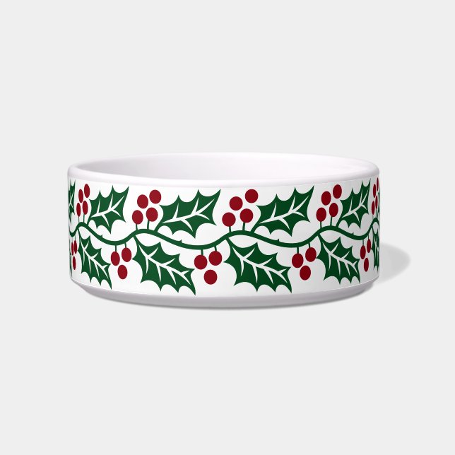 Grüne Stechpalme und rote Beeren Weihnachtsmuster Napf (Vorderseite)