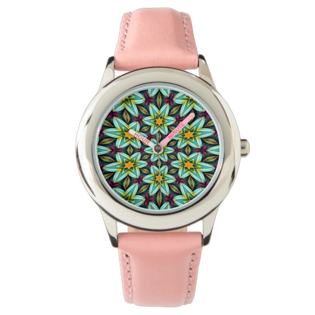 Grüne Sterne Blumenmuster Armbanduhr (Vorderseite)