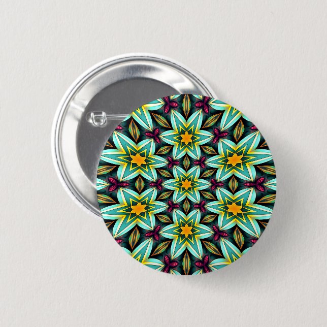 Grüne Sterne Blumenmuster Button (Vorne & Hinten)