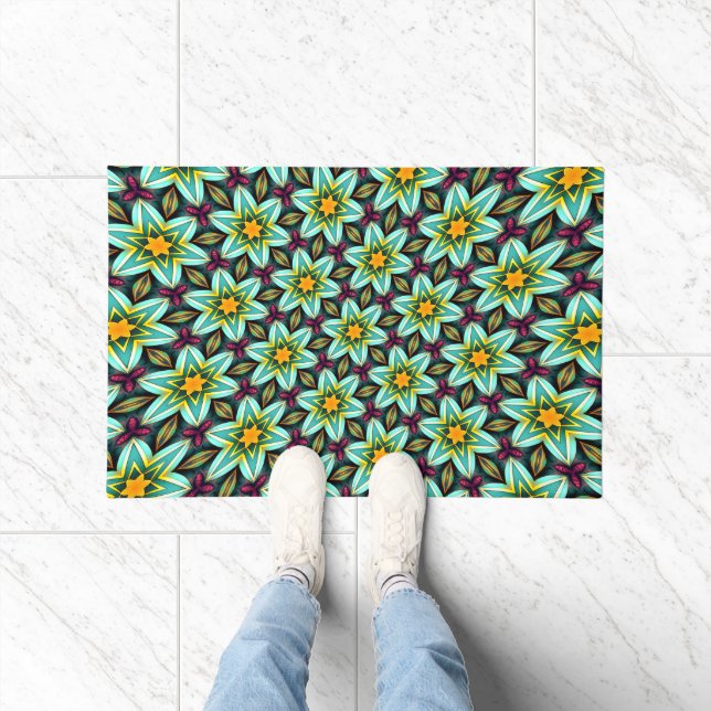 Grüne Sterne Blumenmuster Fußmatte (Indoor)