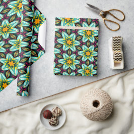 Grüne Sterne Blumenmuster Geschenkpapier