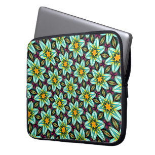 Grüne Sterne Blumenmuster Laptopschutzhülle