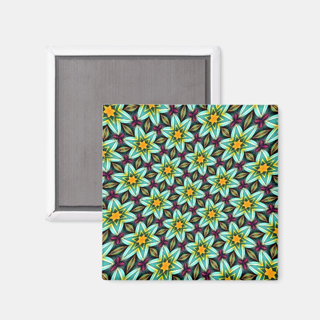 Grüne Sterne Blumenmuster Magnet (Vorderseite/Rückseite)