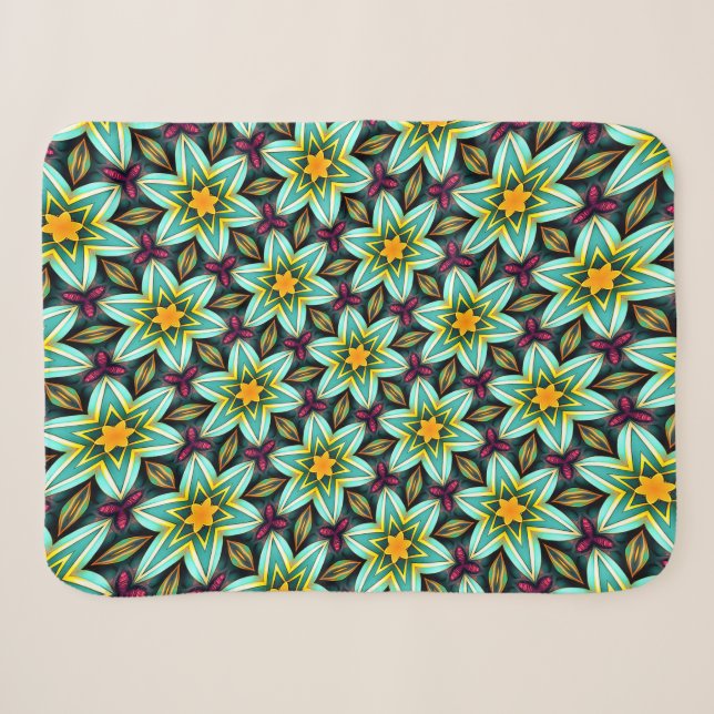 Grüne Sterne Blumenmuster Sherpadecke (Vorderseite (Horizontal))