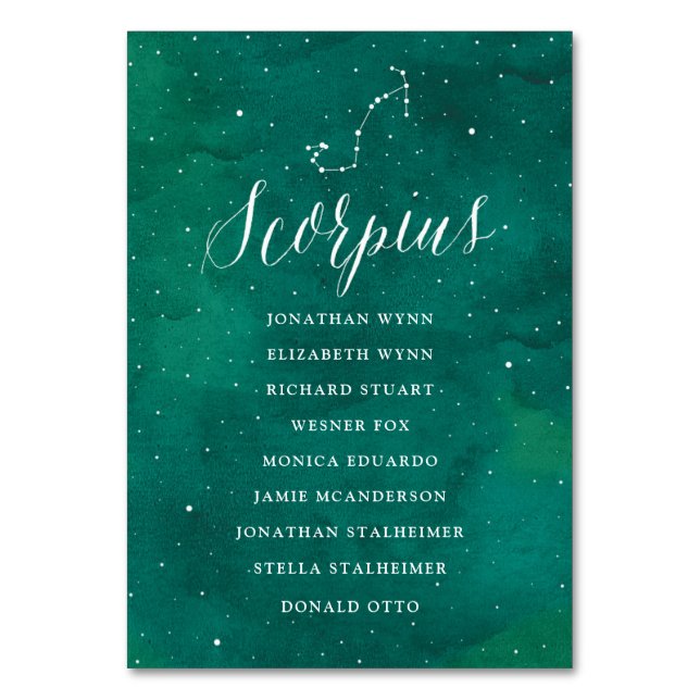 Grüne Sterne Himmelsgalaxie Sitzplan Skorpius Tischnummer (Vorderseite)