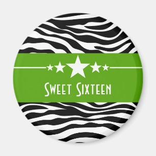 Grüne Sterne Zebra Print Sweet 16 Magnet