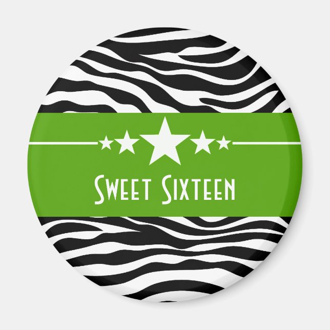 Grüne Sterne Zebra Print Sweet 16 Magnet (Vorne)