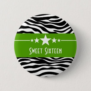 Grüne Sterne Zebra Print Sweet 16 Taste Button