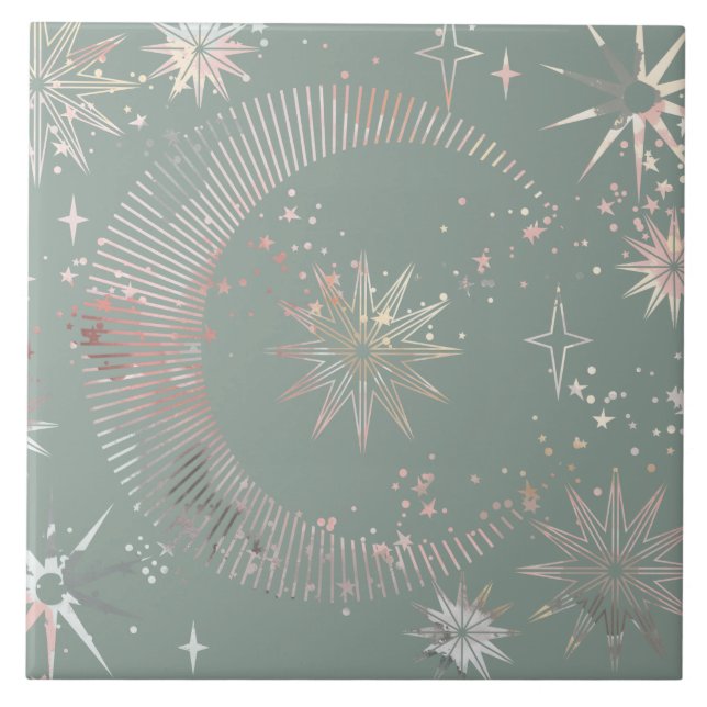 Grüne Sternexplosion Fliese (Vorderseite)