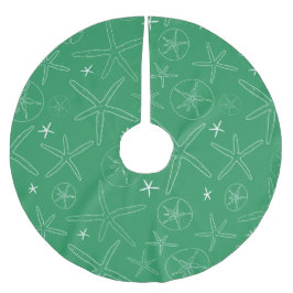 Grüne Sternfische und SandDollar-Baumrock Polyester Weihnachtsbaumdecke