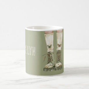 Grüne Stiefel Schmetterlings Socken Kaffeetasse