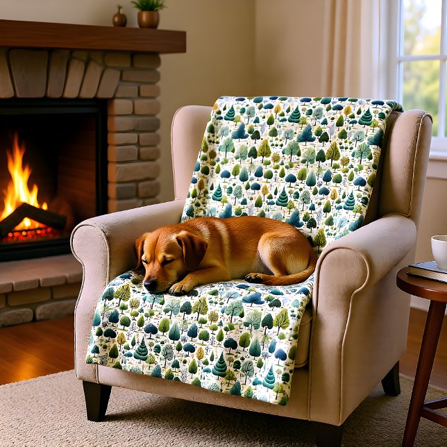 Grüne Stilbäume botanische Druckabbildung Fleecedecke (Von Creator hochgeladen)